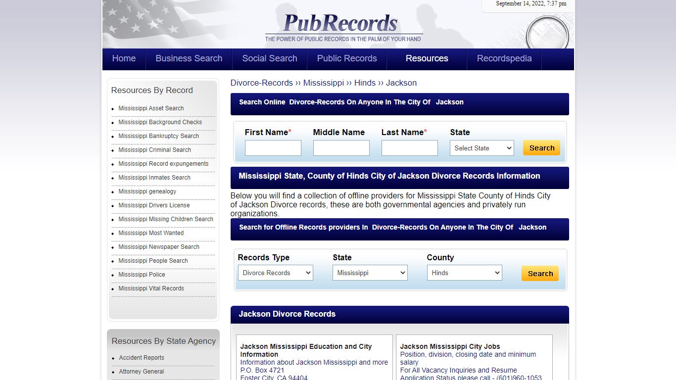 Jackson, Hinds County, Mississippi Divorce Records - Pubrecords.com